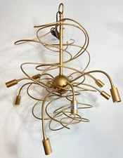 Atomic Hanging Lamp Chandelier Gold Painted Adjustable Posable 8 Goosenecks