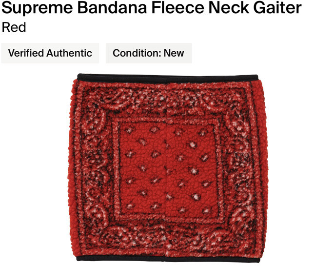 New Supreme Bandana Fleece Neck Gaiter/Red!!!100% Authentic New Supreme Bandana Fleece Neck Gaiter/Red!!!100% Authentic
