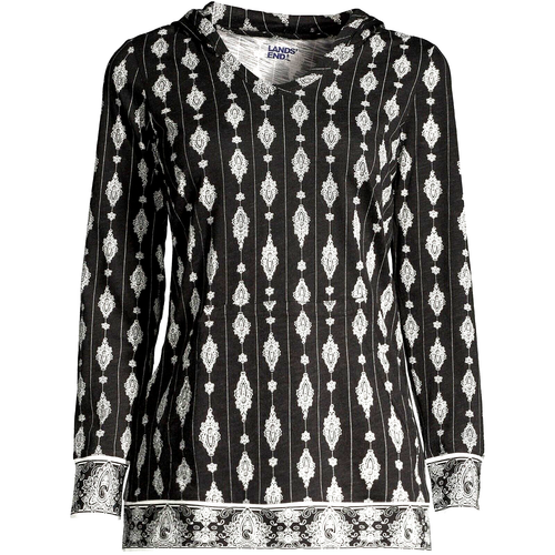 Lands End Tunika Damen XL schwarz weiß Langarm TENCEL Kapuze einmal getragen