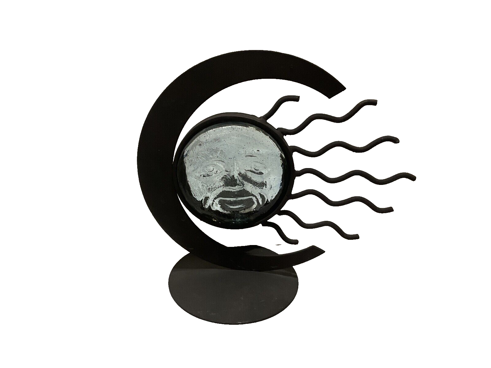 Vintage Celestial Sun Moon Molded Glass Votive Candle Holder 8.5 Inch  