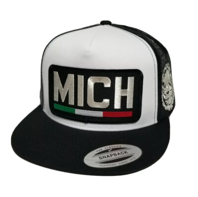 MICHOACAN MEXICO HAT MESH TRUCKER WHITE  BLACK LOGO MICH SILVER METALIC NEW 