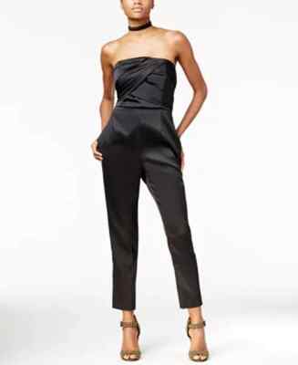 Rachel Roy Women's Black Satin Strapless Jumpsuit Size 2 Retail $159