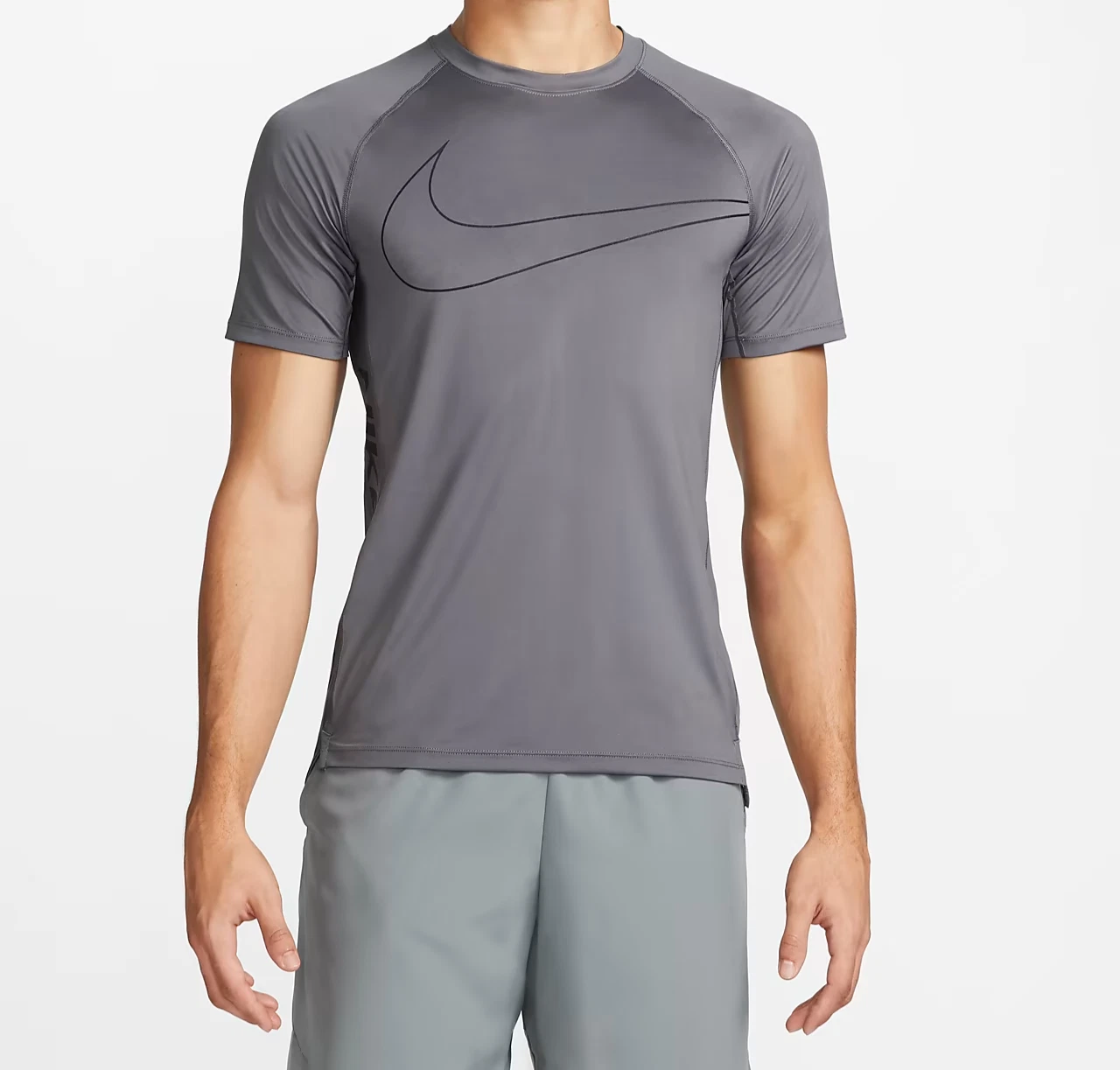 Nike Pro Men's Dry-FIT Swoosh Futura Gray Slim SS Training Tee DM6008-068 M (T1)