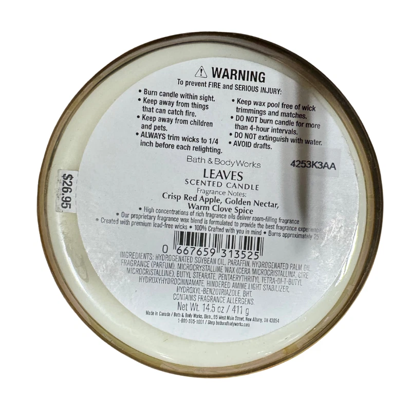 (Paquete de 2) Hojas de baño y cuerpo 3 mechas vela perfumada tapa decorativa de otoño Foto 4 de 4