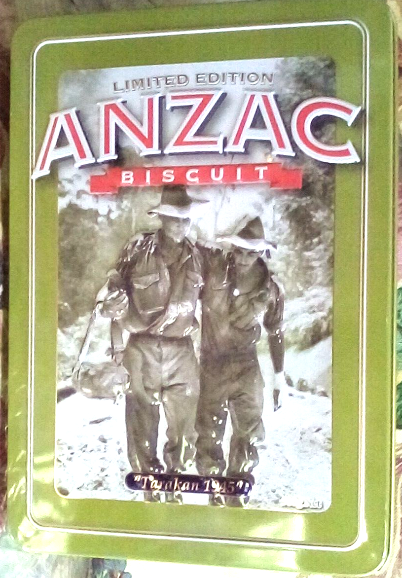 S LARGE ANZAC BISCUIT TIN AUSTRALIAN LIM ED TARAKAN 1945 UNIBIC