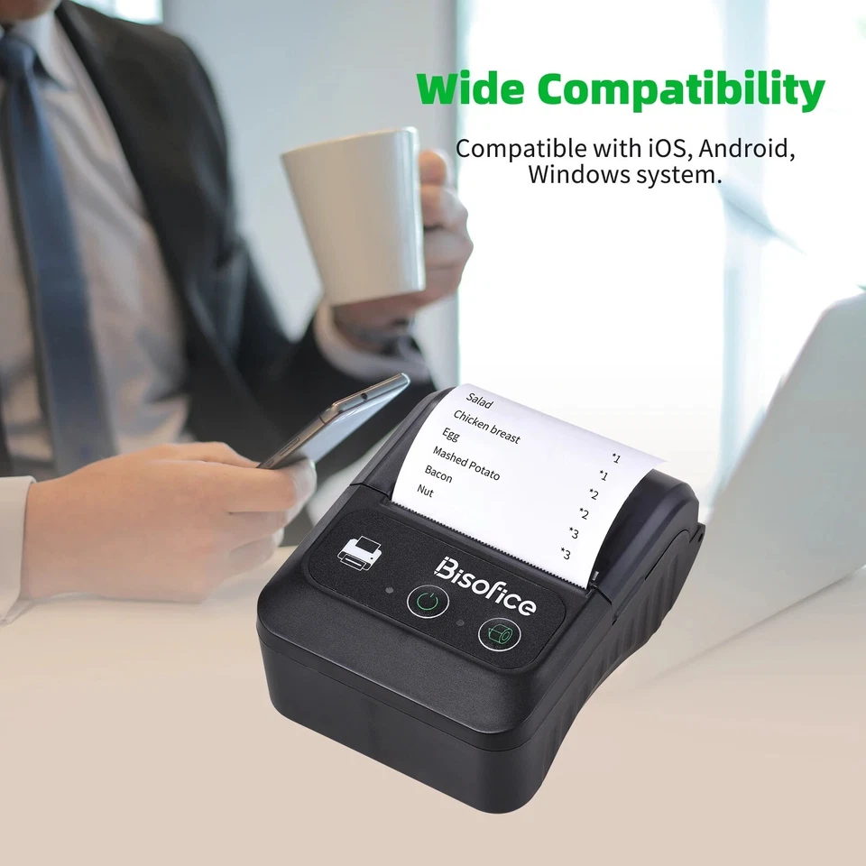 Bisofice Mini BT Wireless 58mm Thermal Receipt Printer, USB, ESC/POS Support - Image 3 of 4