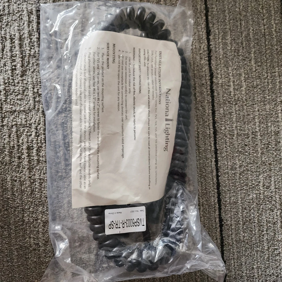 6 Outlet Power Strip 15A National Lighting 10 FT CORD TVS6003S-R  ON/OFF SWITCH  - Image 3 of 4