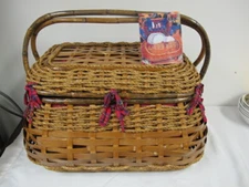 DELUXE PICNIC TIME BASKET 21" ROPE & BAMBOO BOMBAY HAMPER RED TARTAN LANCELOT