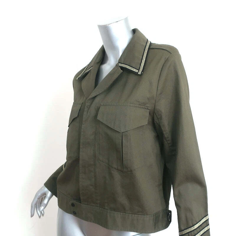 Zadig & Voltaire Crystal-Embellished Military Jacket Kalen Olive Size Medium - Image 2 of 4