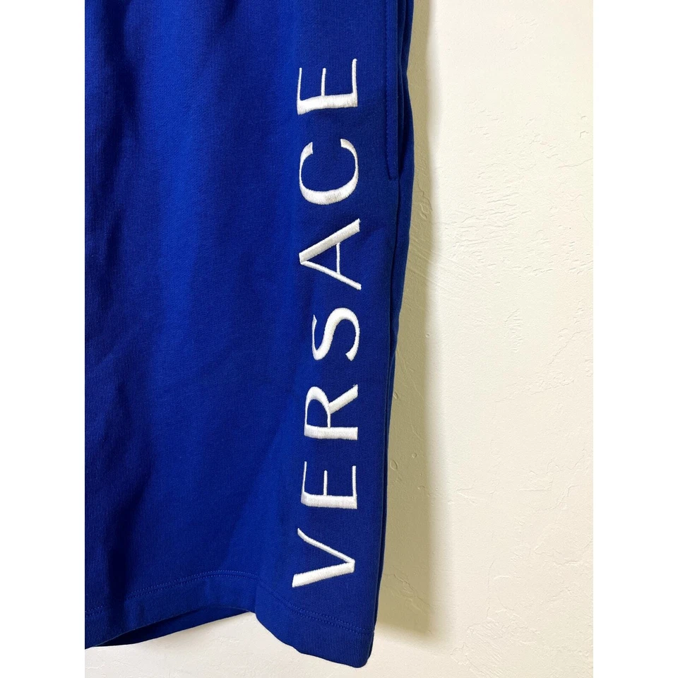 Versace Мужская синий белый логотип печать хлопок флис марля пот шорты - S - Изображение 3 из 4