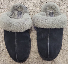 UGG Scuffette II Womens 6 Black Suede Sheepskin Slip On Slippers 1106872