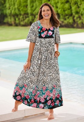 Only Necessities Plus Size Bib-Front Short Sleeve Maxi Lounger