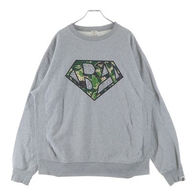 A BATHING APE Abracing Logo Rhinestone Crew Neck Sweatshirt Trainer Grey Used ee