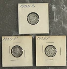 1935 S, 1937 P, 1938 P MERCURY DIMES, CIRCULATED, UNGRADED