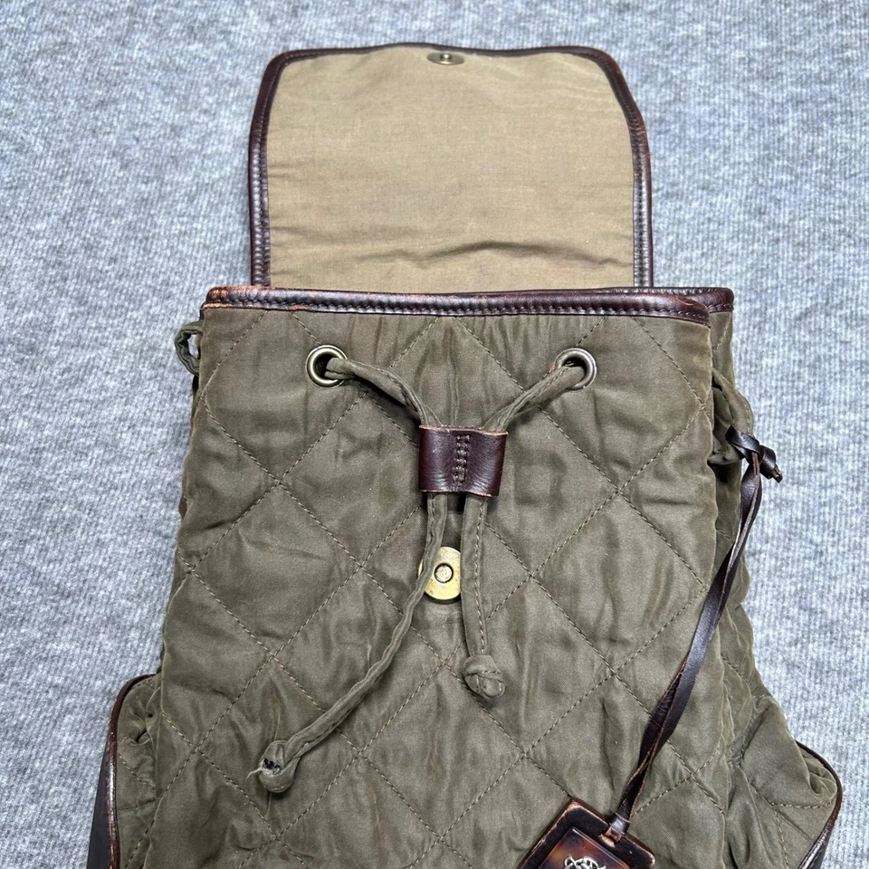 Lauren Ralph Lauren Quilted Backpack Olive Green Leather Outdoor Bag Vintage - Image 3 of 4