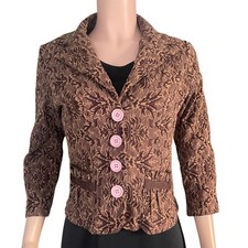 Vintage Brocade Brown Blazer Jacket M Pink Buttons Coquette Gallery Chic Artsy