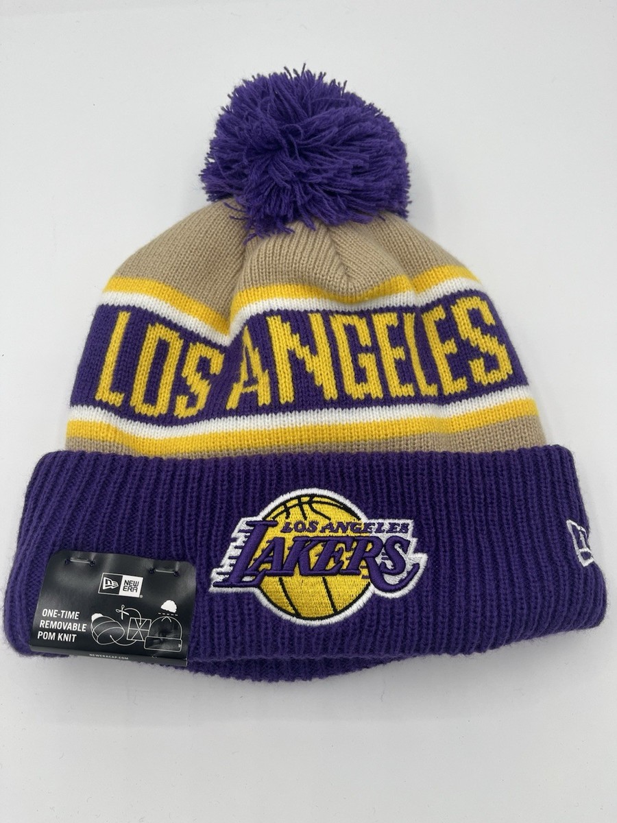 New Era Los Angeles Lakers Cuffed Knit Pom Beanie Hat Purple OSFM