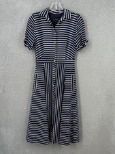 J CREW Womens 0 Silk Shirt Dress Navy White Striped Nautical Classis Career