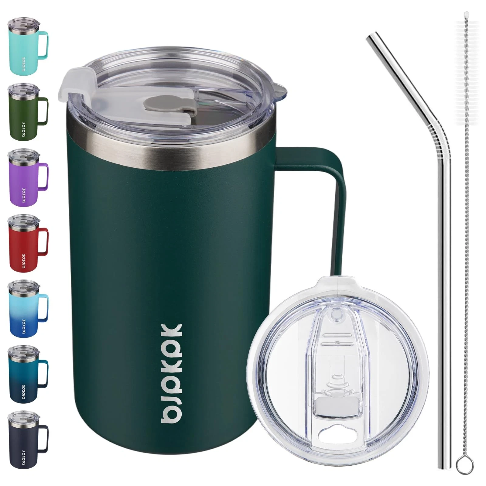 BJPKPK Insulated Coffee Mug with 2 Lids, 25oz Stainless 25 Ounces, Army Green