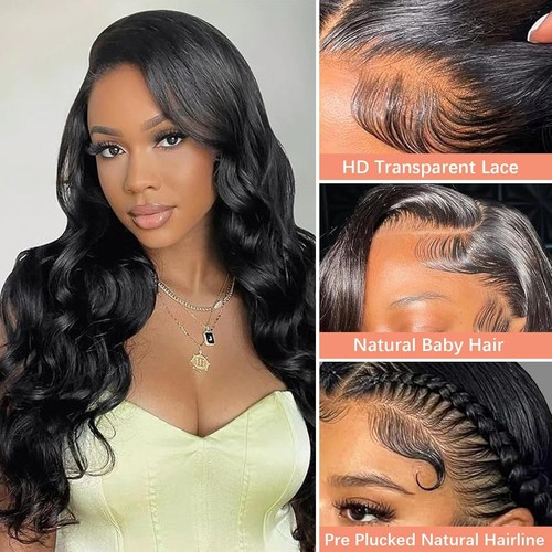 200% Density 26 Inch Body Wave Lace Front Wigs Human Hair Pre Plucked Wig 13x... - Picture 3 of 6
