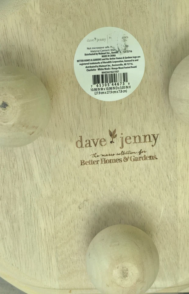 Dave Jenny Whitewash Mango Wood Board Serveware Tray Round Footed - Image 4 of 4