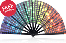 Large Foldable Hand Fan Rave Clacking Fan Performance Festival Neon Colors