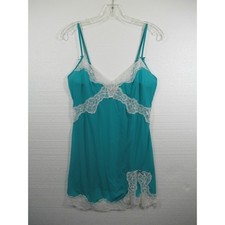 Victoria's Secret Satin Babydoll Chemise Medium Teal Stretch Lace