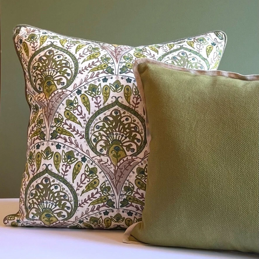 Funda de almohada verde botánica bordada 22 x 22 nueva con etiquetas Foto 4 de 4