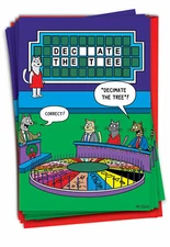 12 Funny Christmas Greeting Cards (1 Design, 12 Cards) - Cat Wheel of Fortune