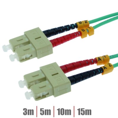 3-15M SC-SC 10Gb 50/125 OM3 M/M Duplex Fiber Optic Patch Network Cord Cable Aqua