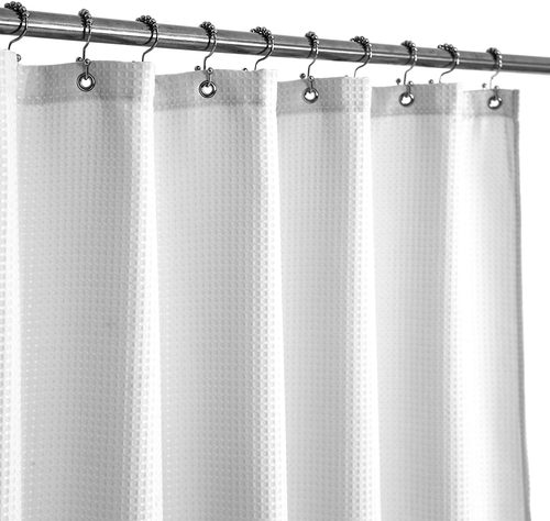 Short Shower Curtain with 66 Inch Length Fabric, Waffle Weave, Hotel Luxury Spa,