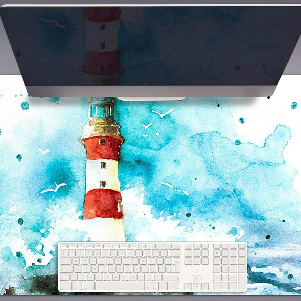 DECORMAT Schreibtischunterlage Schreibtischmatte für Büro Leuchtturm 90x45