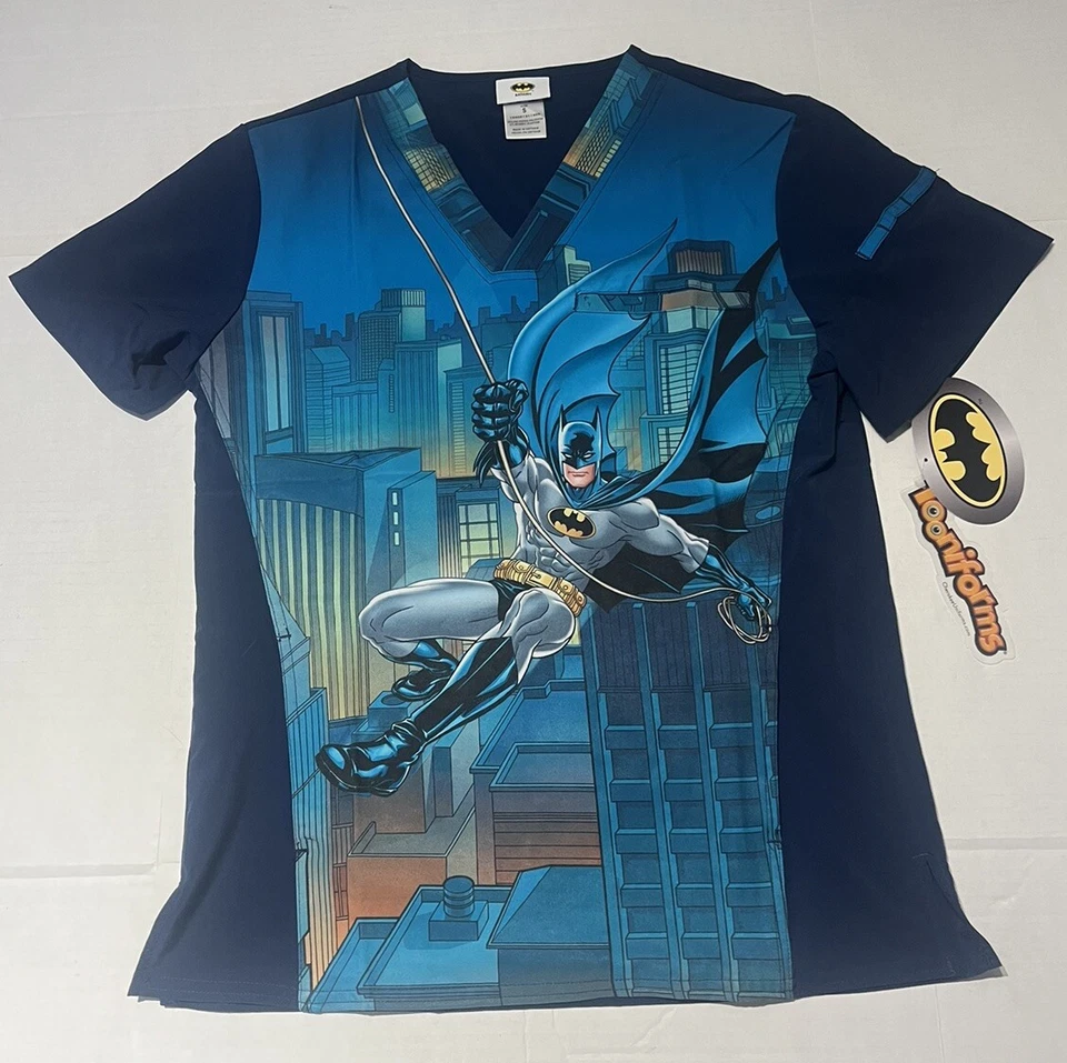 Batman Cherokee Scrubs Tooniforms DC Mens V Neck Top Size Small - Image 2 of 4