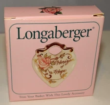 Longaberger Ceramic Heart Charm Rose Floral Tie-On HORIZON OF HOPE 36625