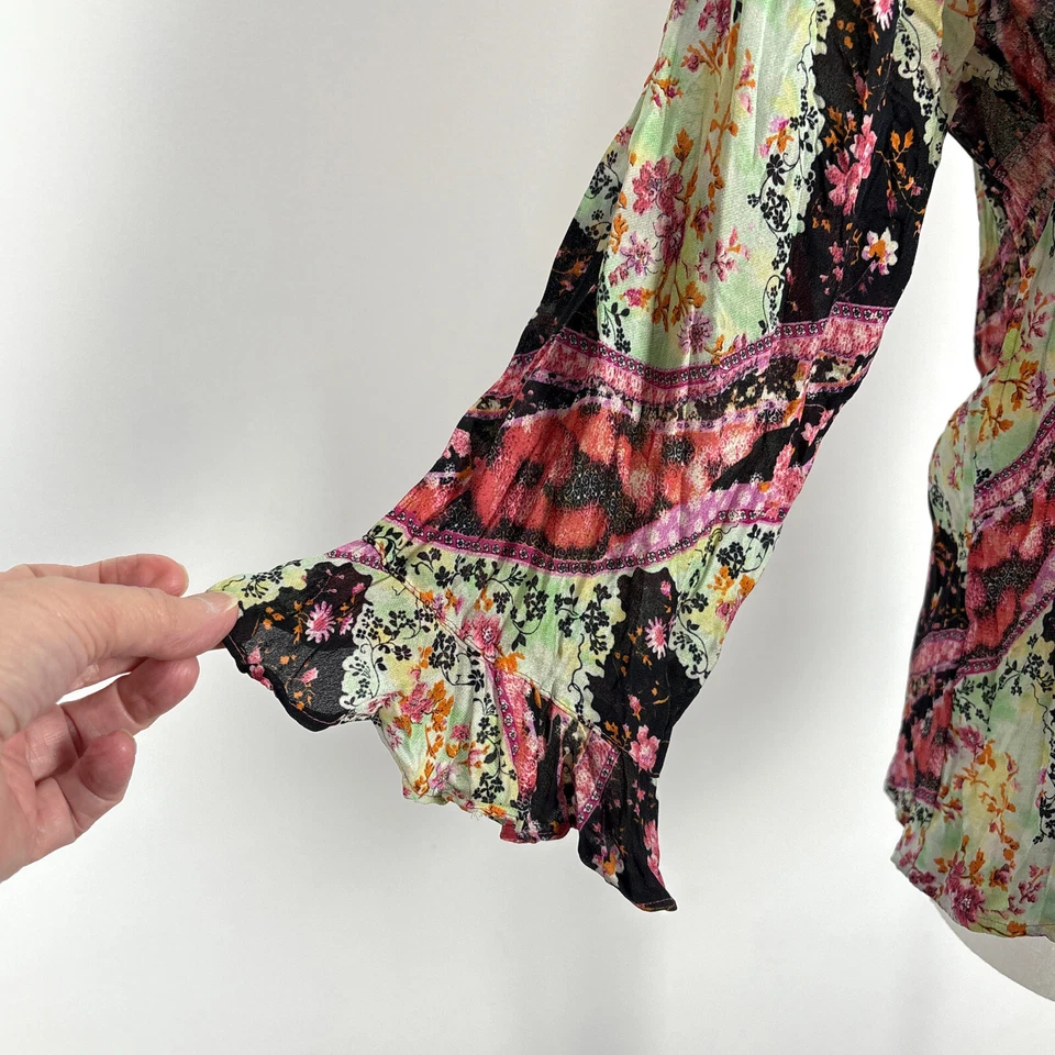 Blusa Top De Colección Años 90 Y2K Caviar Arrugado Plisado Floral Retazos Volantes Cuentas L Foto 4 de 4