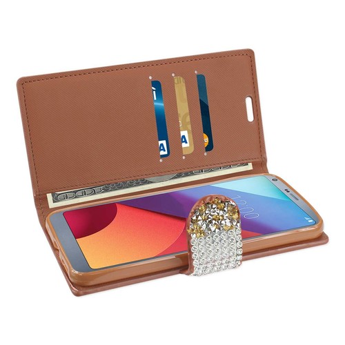 Reiko LG G6 Diamond Rhinestone Wallet Case in Gold | MaxStrata - Picture 3 of 4