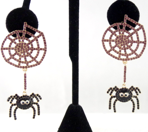 3" NEU BETSEY JOHNSON STRASS SPINNE & NETZ TROPFEN BAUMELN HALLOWEEN OHRRINGE - Bild 4 von 17