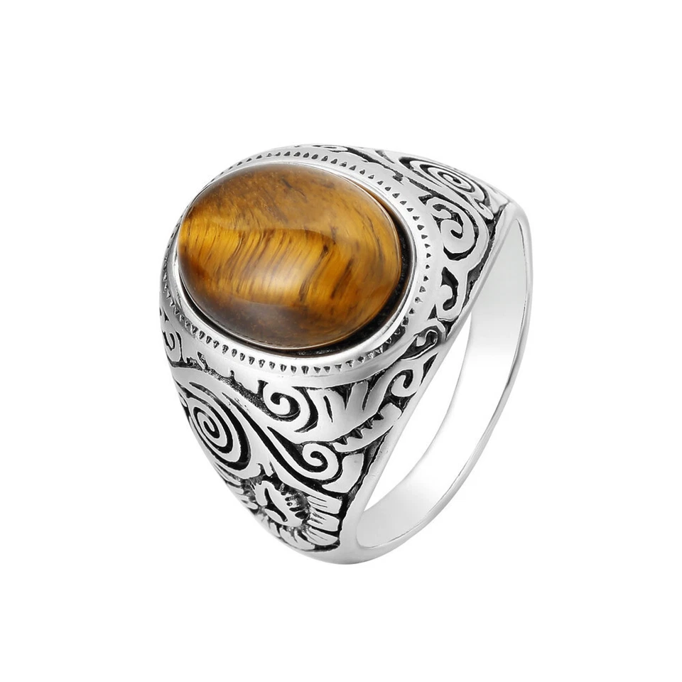 Anillo de piedra turquesa ovalado simulado para hombre de acero inoxidable talla 7 8-15 Foto 2 de 4