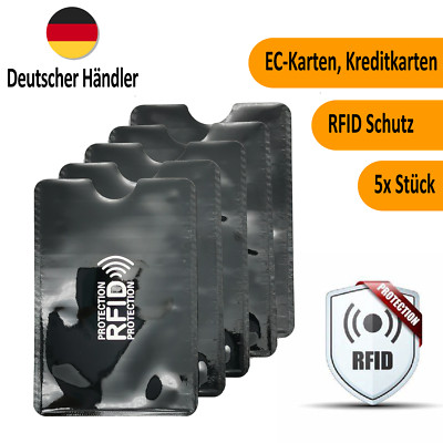 5x RFID-Schutzhüllen - Blockt NFC, Schützt EC- & Kreditkarten, Aus Aluminium, Silber
