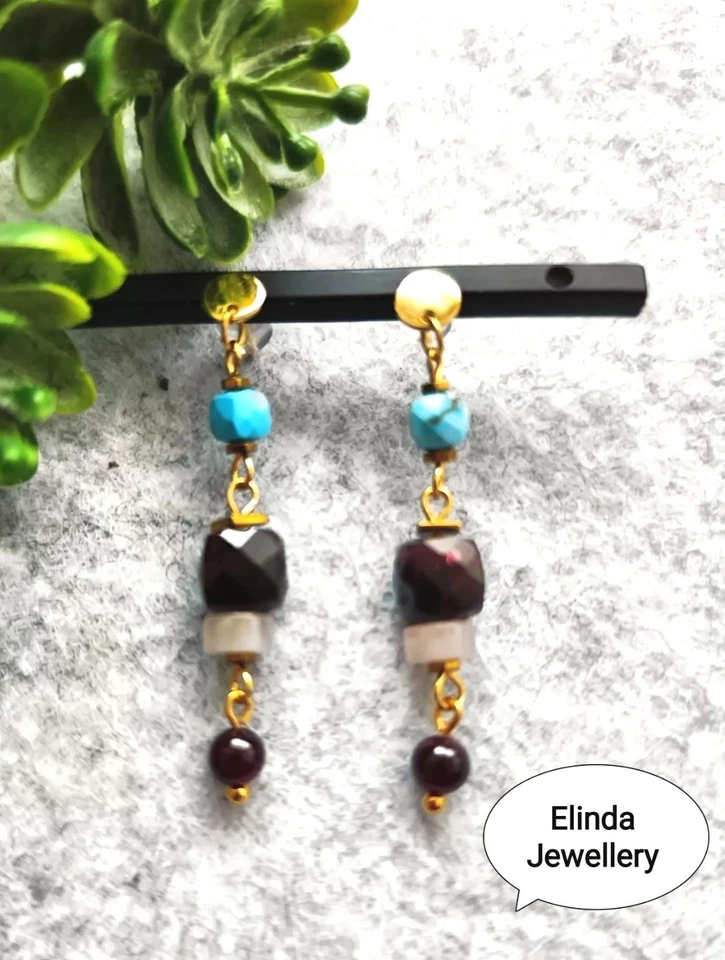 Schmuck Set Ohrhänger Collier Edelstein Granat - Bild 3 von 4