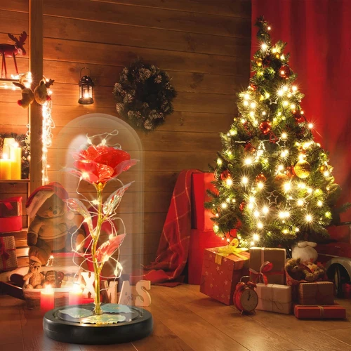 Enchanted Forever Rose Flower In Dome Glass LED Night Light Valentine's Day Gift - Picture 10 of 10