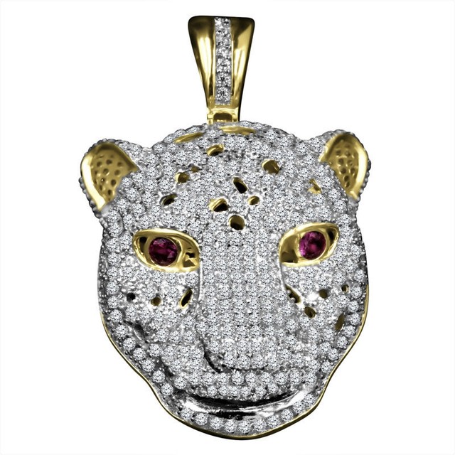 Mens 14K Yellow Gold On Sterling Silver Lion Cat Head Charm Pendant Mens 14K Yellow Gold On Sterling Silver Lion Cat Head Charm Pendant