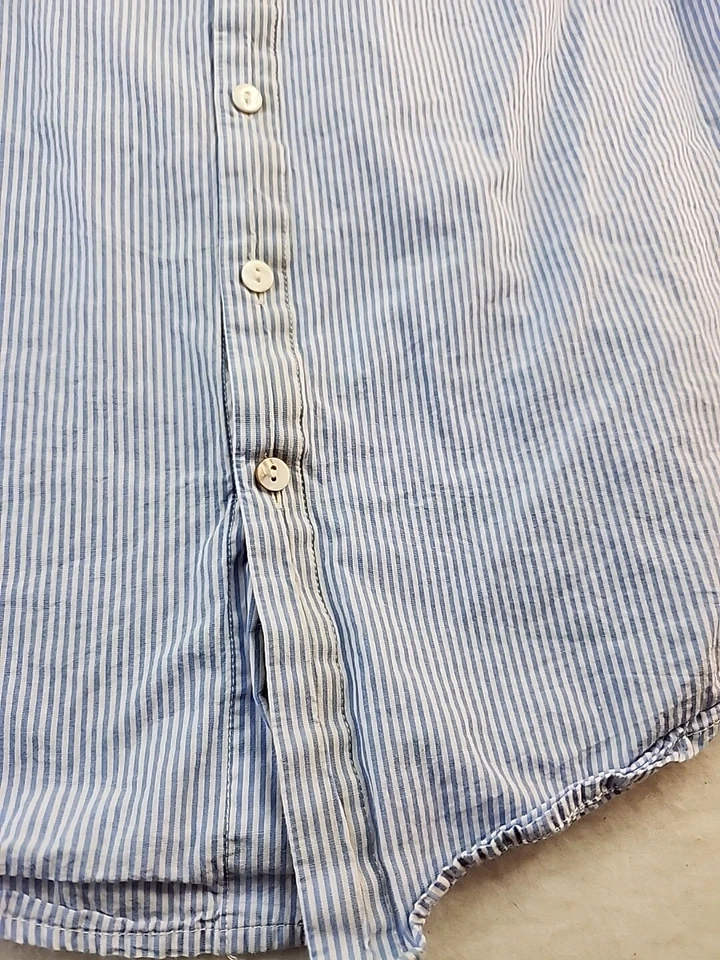 L&B Lucky & Blessed Womens Medium Blue Striped Long Sleeve Cotton Shirt — 第 4/4 张图片