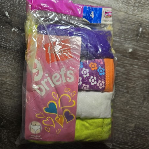 Hanes ~ Girls Briefs Tagless 9-Pair Underwear No Ride Up Multi-Color ~ Size 4