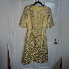 Dolce & Gabbana Brocade Short-Sleeve Mini Dress in Yellow Gold Brocade Size 42