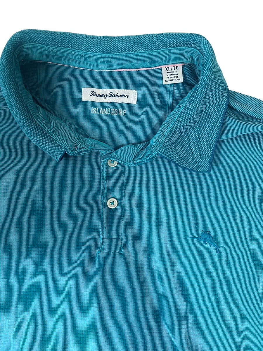 Tommy Bahama Polo Shirt Island Zone Texture Turquoise Blue Size XL