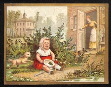 Domestic Sewing Machine Victorian Trade Card Child Cries w/ Frog in Basket