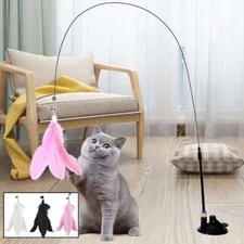 Teaser Wand Toy with Suction Cup Base Feather Bells Cat Teaser Interactive Pet