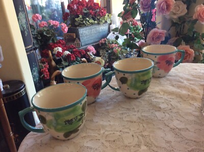 SSet OF 4 The Pioneer Woman Turquoise Vintage Bloom 14-Ounce Coffee Cups- Mugs | eBay