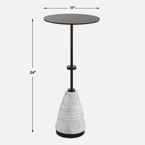 KINCAID CONTEMPORARY CARVED MARBLE BASE & METAL TOP END DRINK TABLE 50059 - Picture 7 of 7